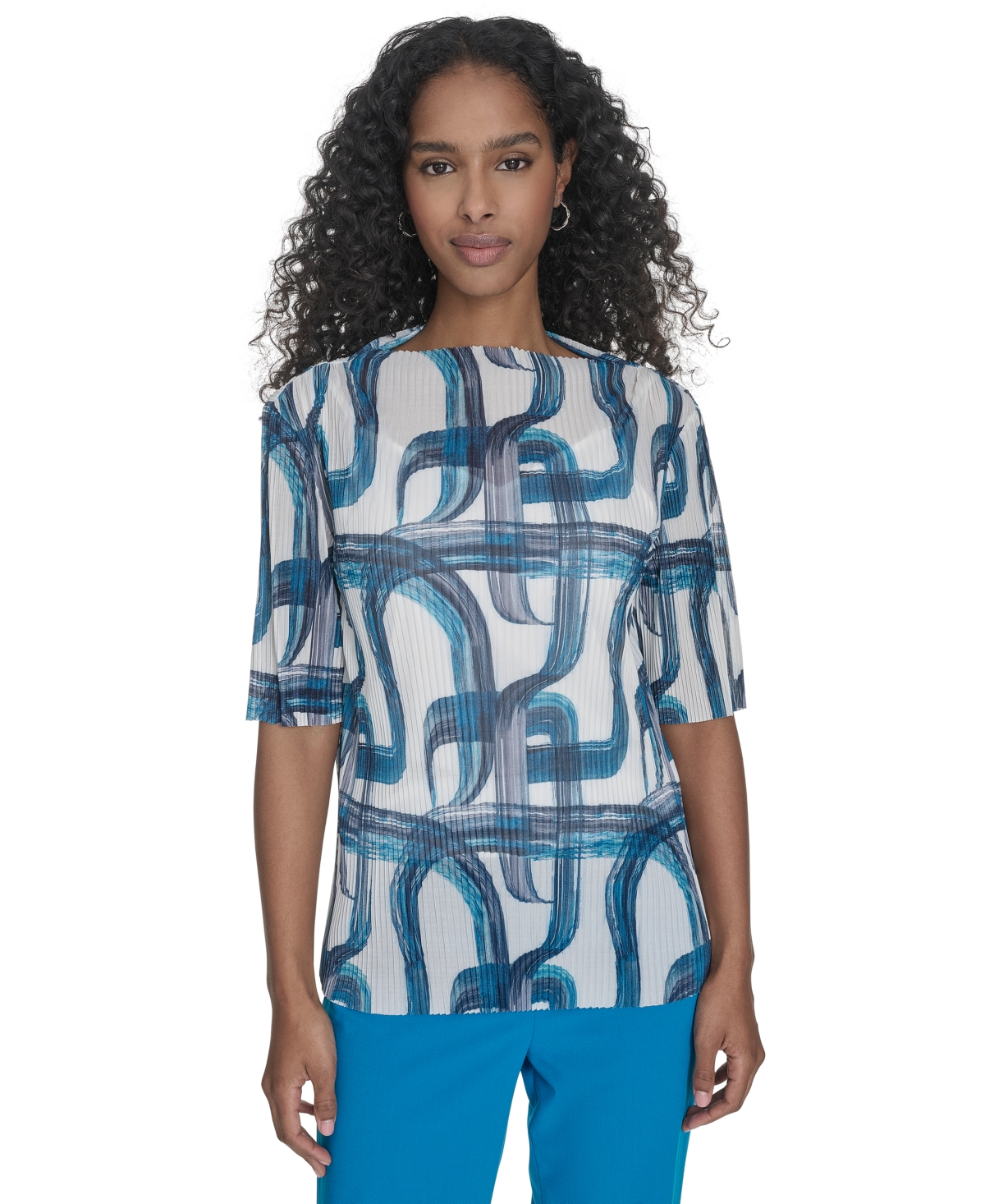 Shop Calvin Klein Women's Printed Mesh Blouse In Corsica Multi