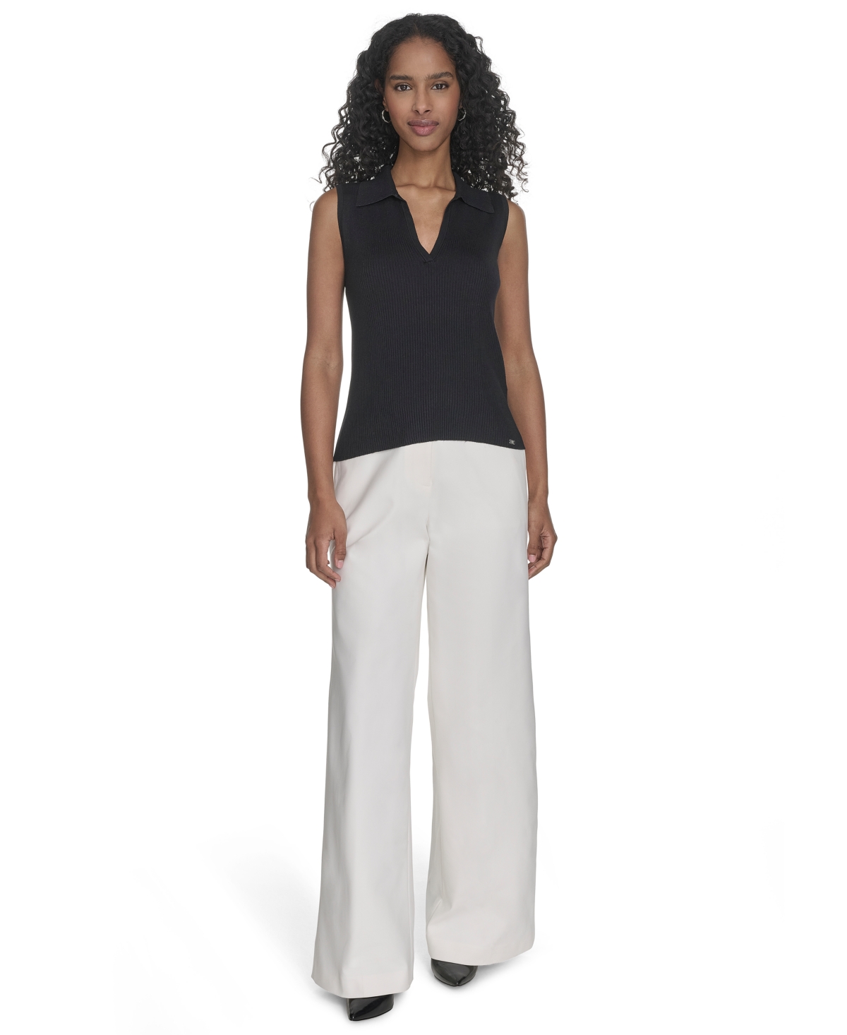Calvin Klein Women's Johnny-collar Sleeveless Sweater In Navy