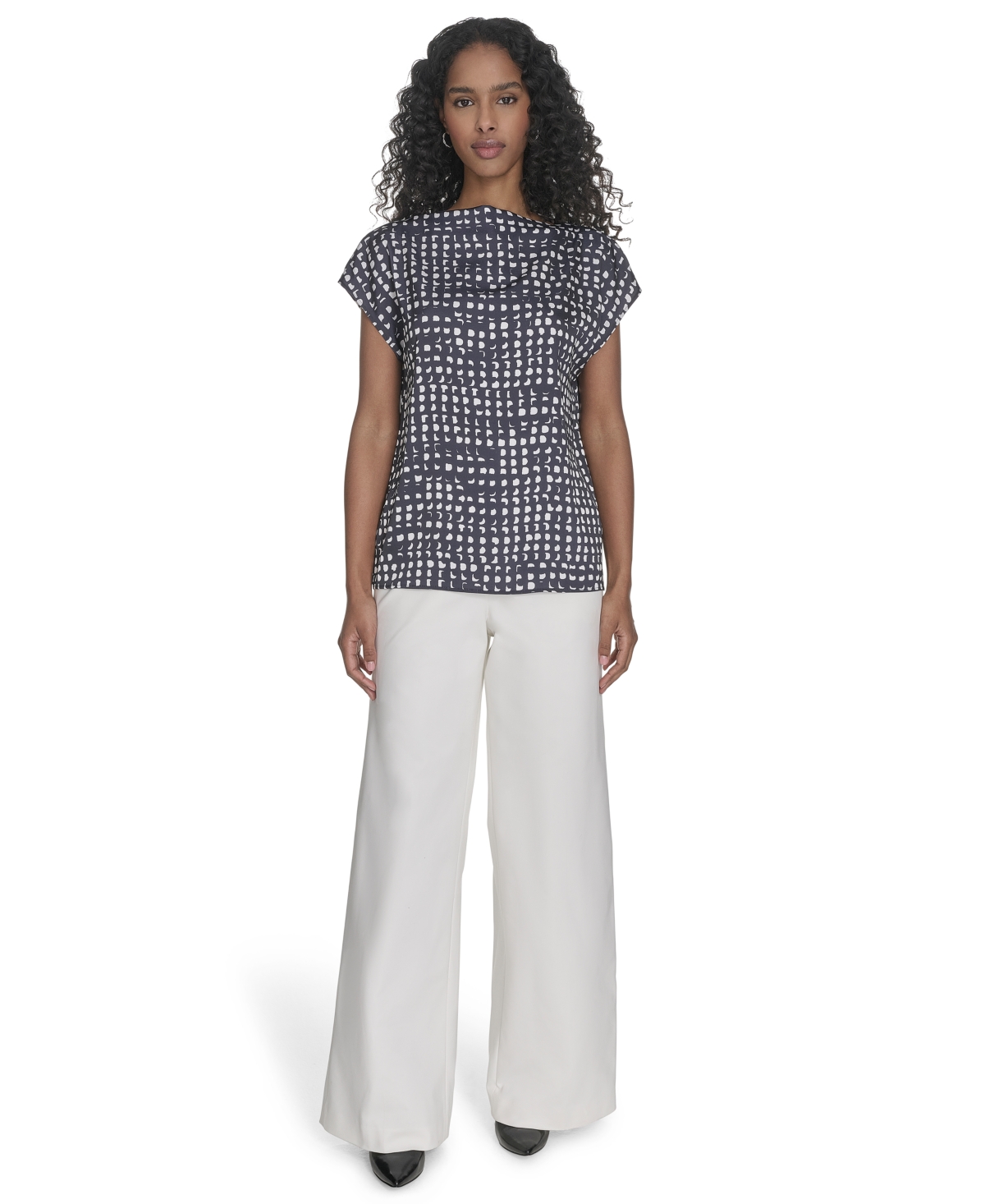 Calvin Klein Women's Printed Mock-neck Top In Navy,cream