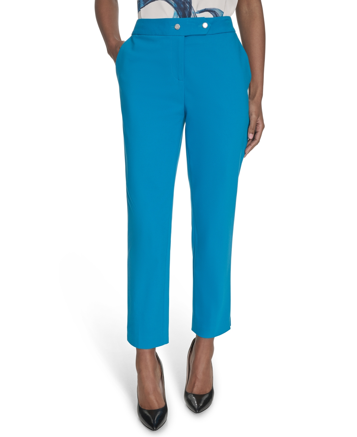 Calvin Klein Petite Lux Modern Fit Mid Rise Straight-leg Pants In Corsica