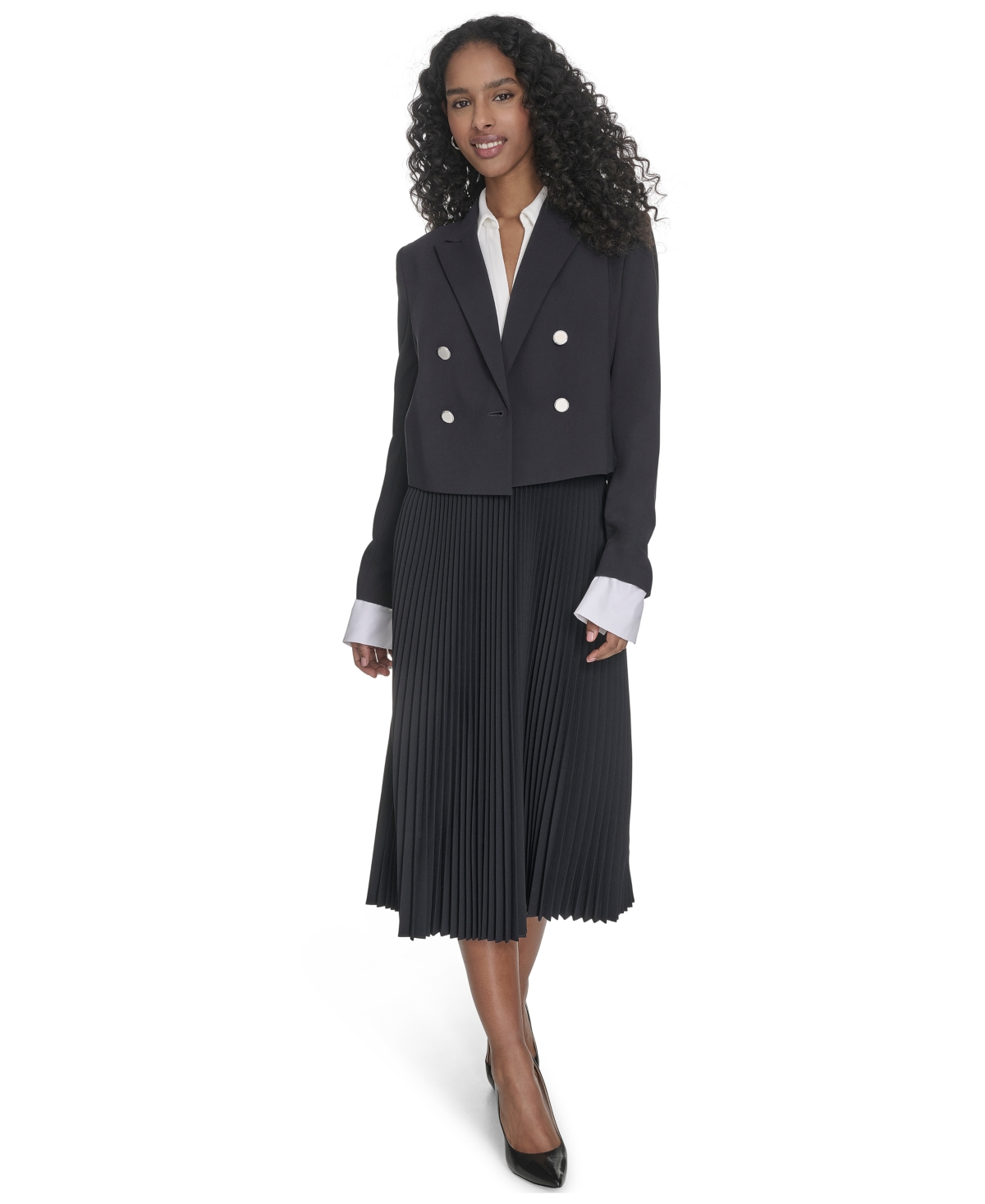 Calvin Klein Women's Pleated Pull-on Midi Skirt In Navy