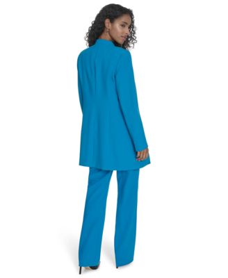 CALVIN KLEIN WOMENS OPEN FRONT JACKET PRINTED MESH BLOUSE MODERN FIT STRAIGHT LEG PANTS 