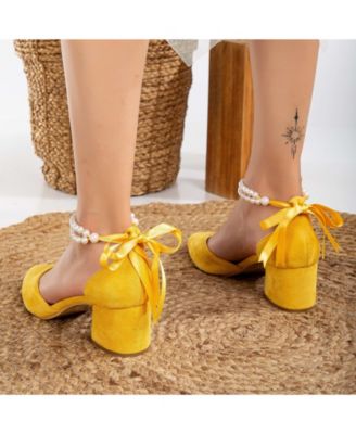 Miranda Low Block Heels with Pearls