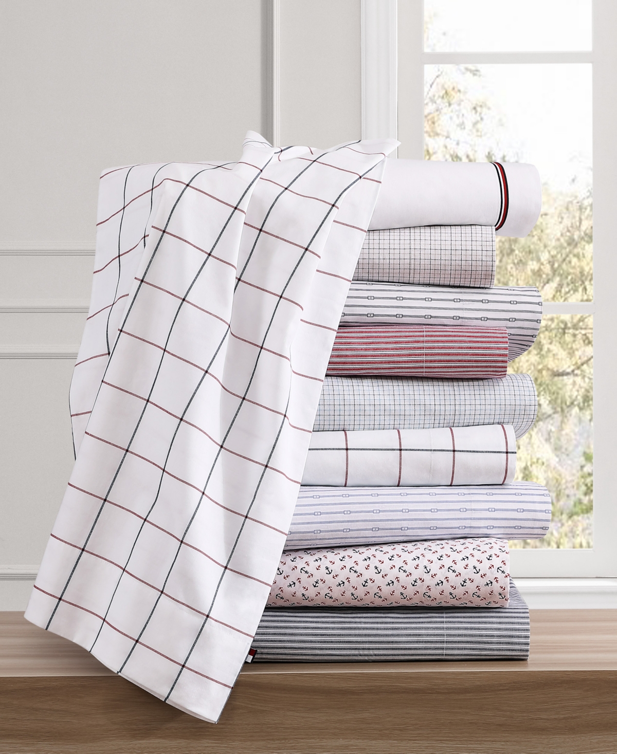 TOMMY HILFIGER PRINTED 200-THREAD COUNT COTTON PERCALE 3-PC. SHEET SET, TWIN XL 