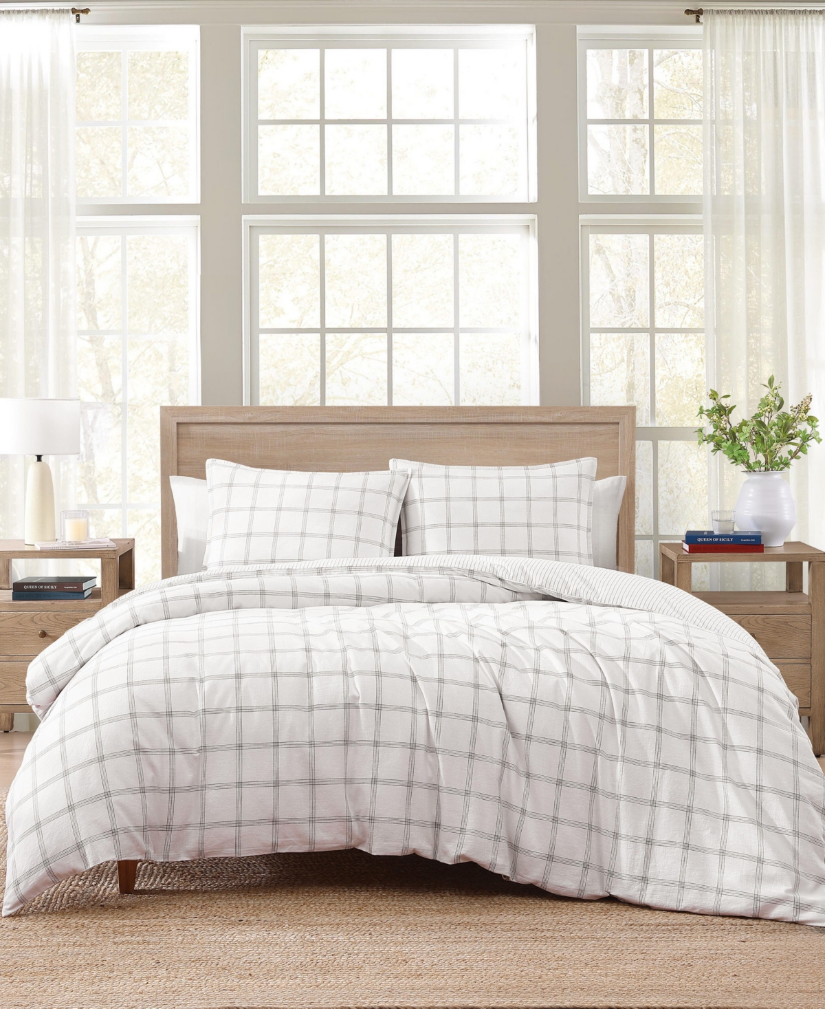 Tommy Hilfiger Modern Windowpane Faux Linen 3-pc. Comforter Set, King In White,dark Blue