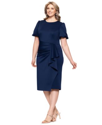 Plus Size Short-Sleeve Boat-Neck Draped Sheath Dress