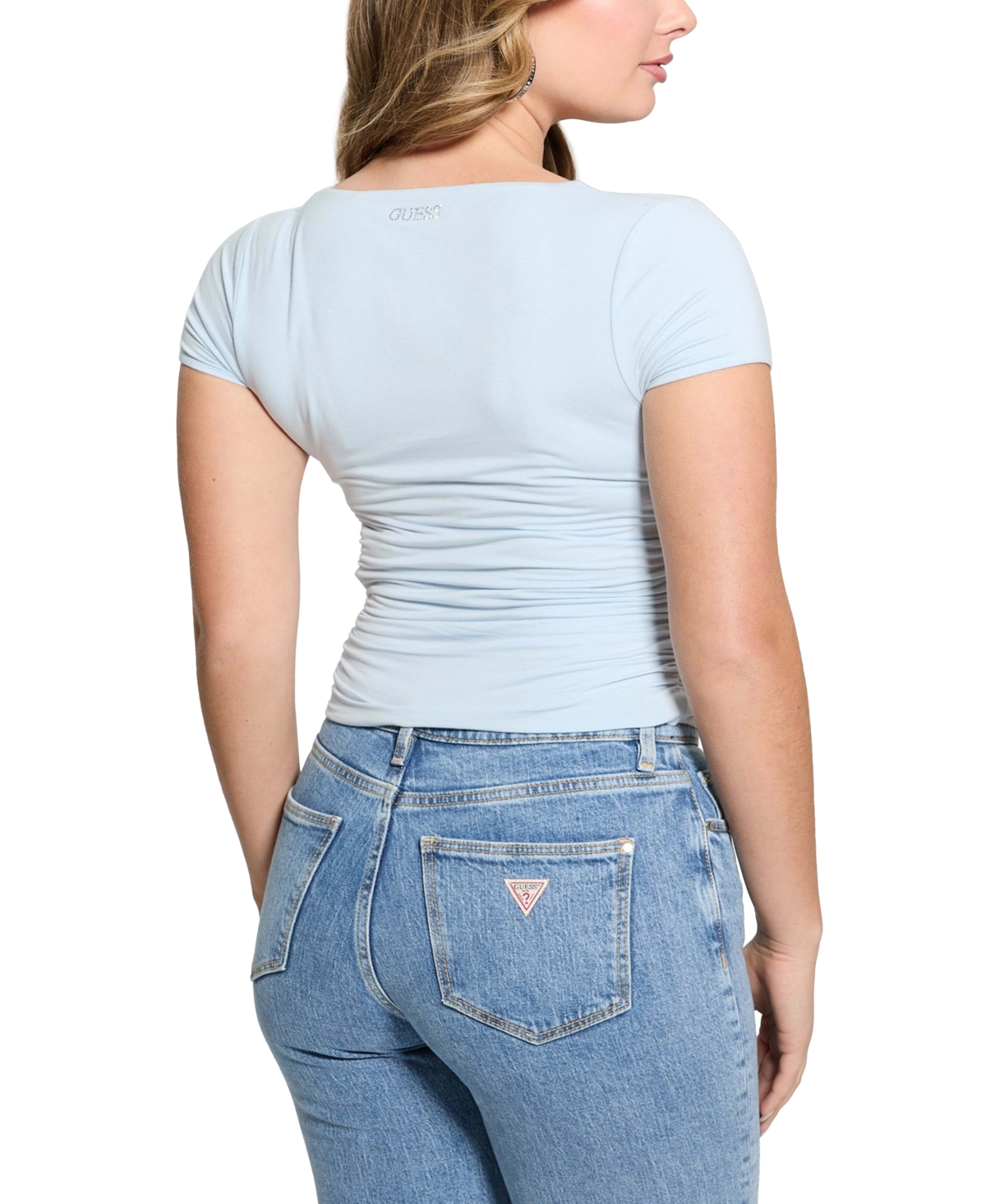 Guess Women's Charlotte Knot-bust Ruched Top In Sky High