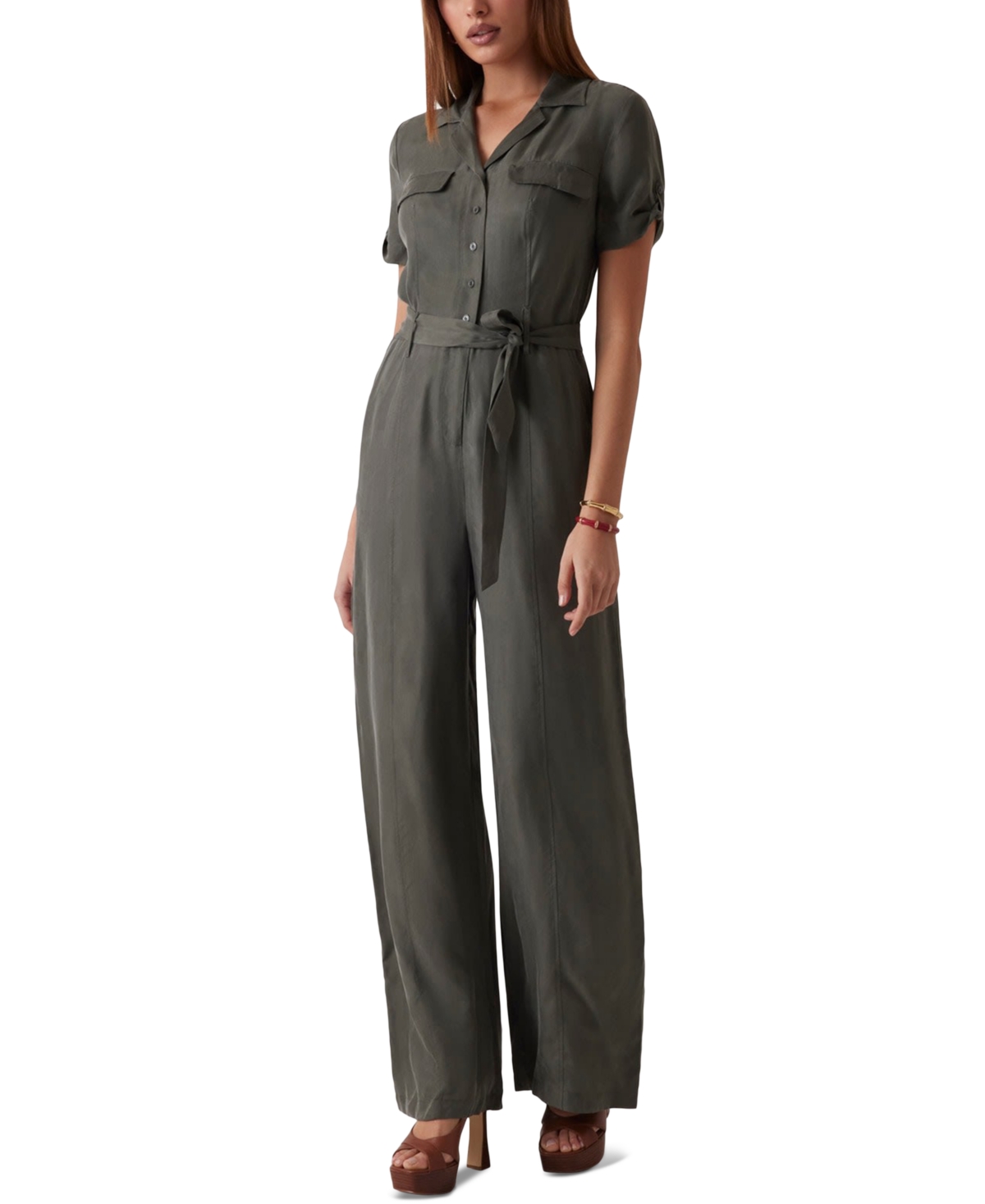 Guess Nalini Tie Waist Jumpsuit In Green Plant