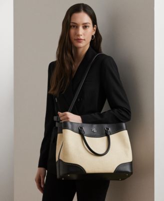 Lauren Ralph Lauren Marcy Straw & Leather Satchel - Macy's