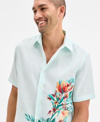 Men's Tropic Short Sleeved Floral Print Button-Front Linen Shirt, Exclusively at Macy's