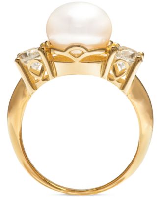Cultured Freshwater Pearl (10mm) & Cubic Zirconia Ring in 18k Gold-Plated Sterling Silver