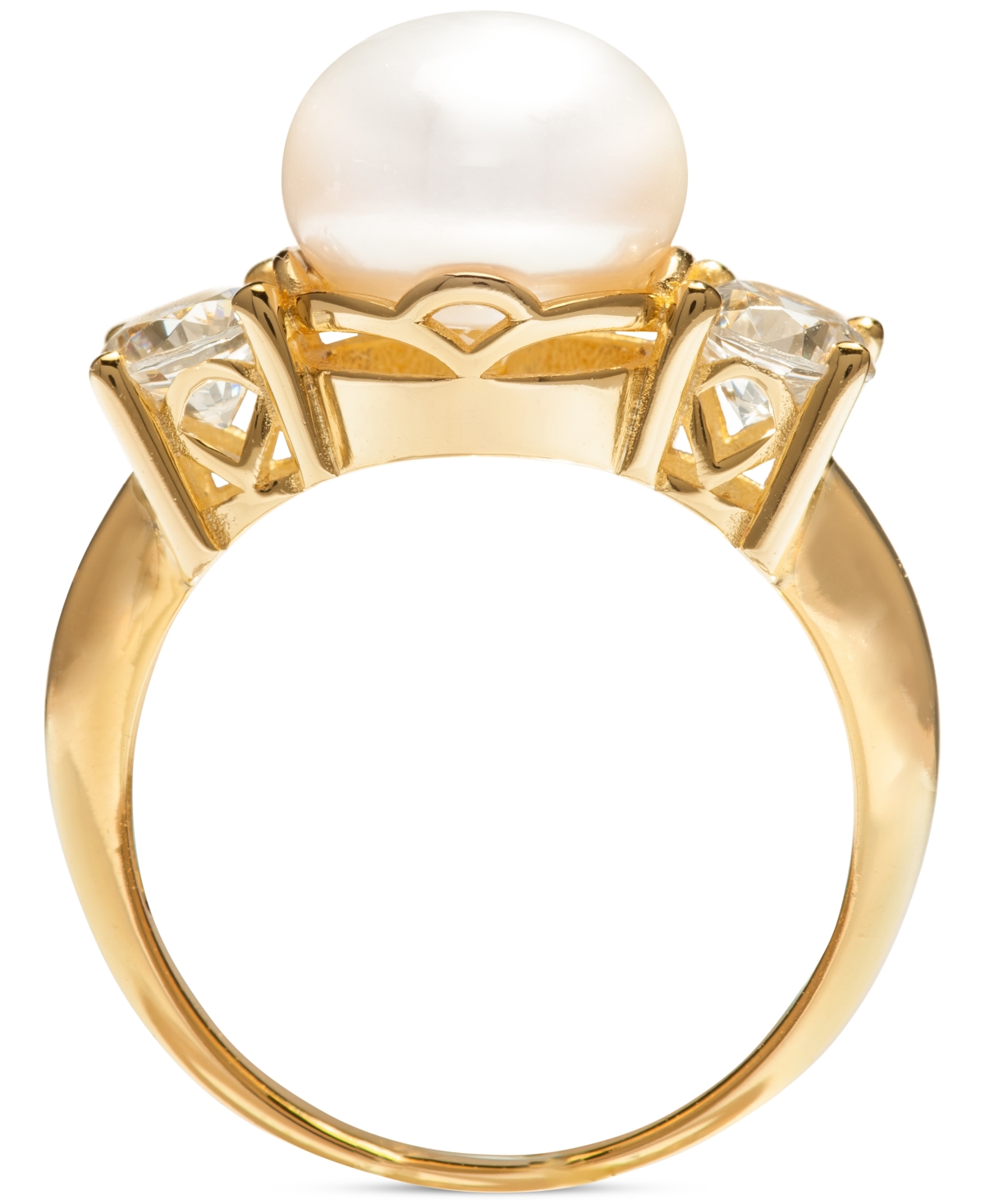 Macy's Cultured Freshwater Pearl (10mm) & Cubic Zirconia Ring In 18k Gold-plated Sterling Silver