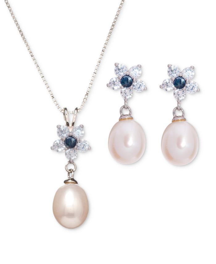 Baroque Cultured Freshwater Pearl (9x7mm), Sapphire (1/3 ct. t.w.) &