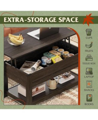 Modern Lift Top Coffee Table,Rustic Coffee Table with Storage Shelf and Hidden Compartment,Wood Lift Tabletop for Home Living Room,Black.