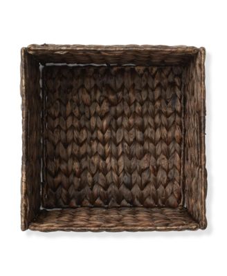 10.5" x 10.5" Water Hyacinth Storage Baskets, Espresso - Set of 6 Collapsible Cube Organizers, Woven Bins for Bathroom, Bedroom, Laundry, Pantry, Shelves
