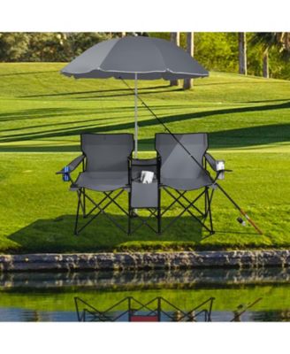Portable Folding Picnic Double Chair With Umbrella
