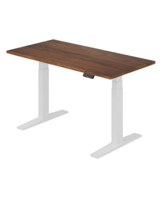 E7-COMMERCIAL 55  W Electric Adjustable Standing Desk, Black Walnut Top, White Base