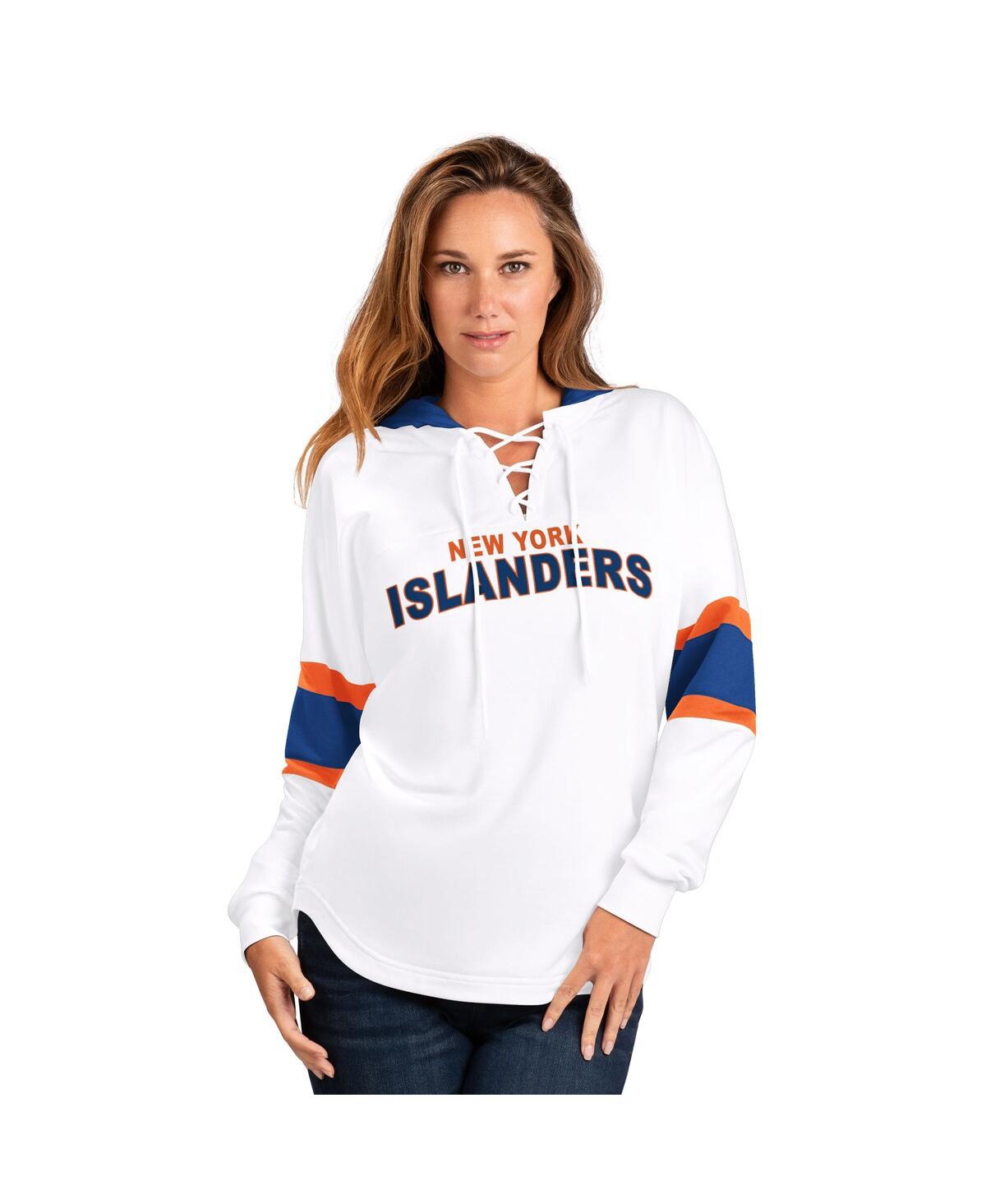 G-iii 4Her by Carl Banks Women's White New York Islanders Goal Zone Long Sleeve Lace-Up Hoodie T-Shirt - White