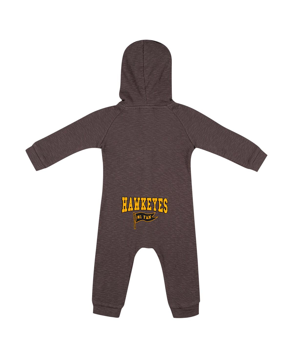 Colosseum Baby Boys And Girls Charcoal Iowa Hawkeyes Zando-zan Waffle Full-snap Hooded Romper In Charcoal