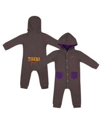 Colosseum - Baby Boys and Girls  Charcoal LSU Tigers Zando-Zan Waffle Full-Snap Hooded Romper