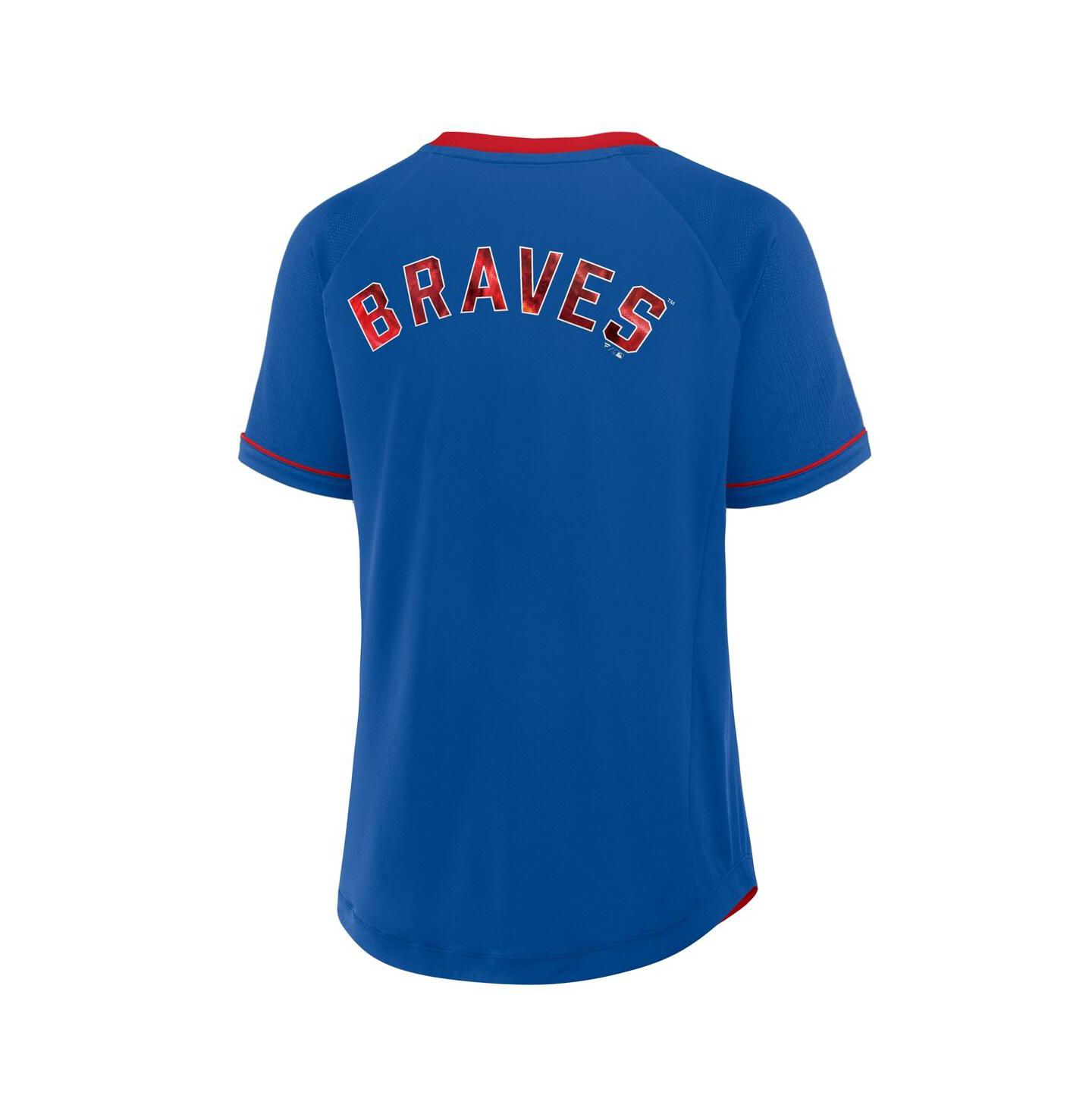 Женская футболка Fanatics Royal Atlanta Braves Cooperstown Collection League Diva Raglan V-Neck — фото 2