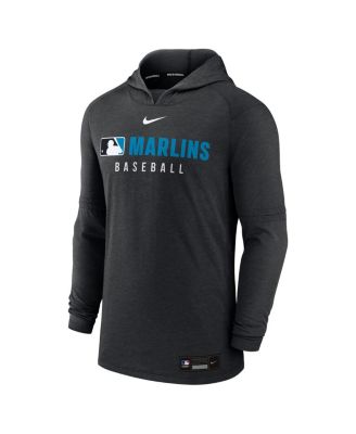 Men's Heather Black Miami Marlins Authentic Collection Tri-Blend Performance Pullover Hoodie