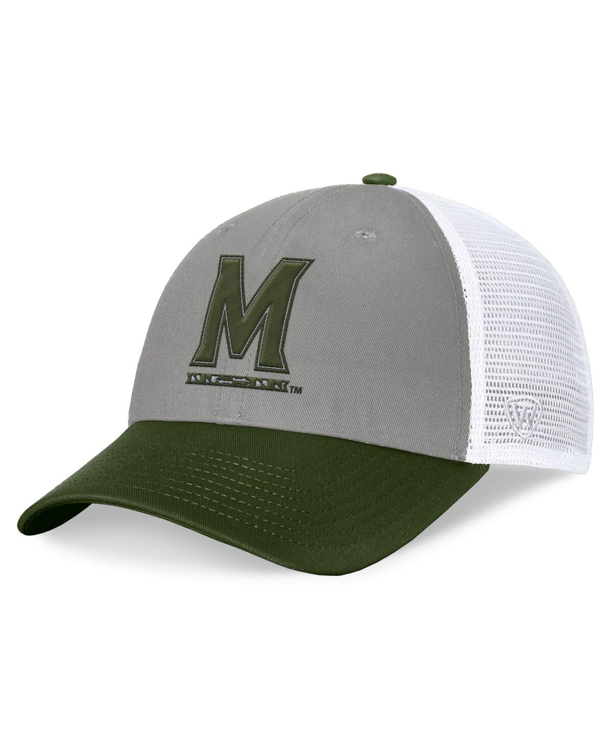Top Of The World Men's Gray/green Maryland Terrapins Oht Military Appreciation Badge Trucker Adjustable Hat In Gray,green