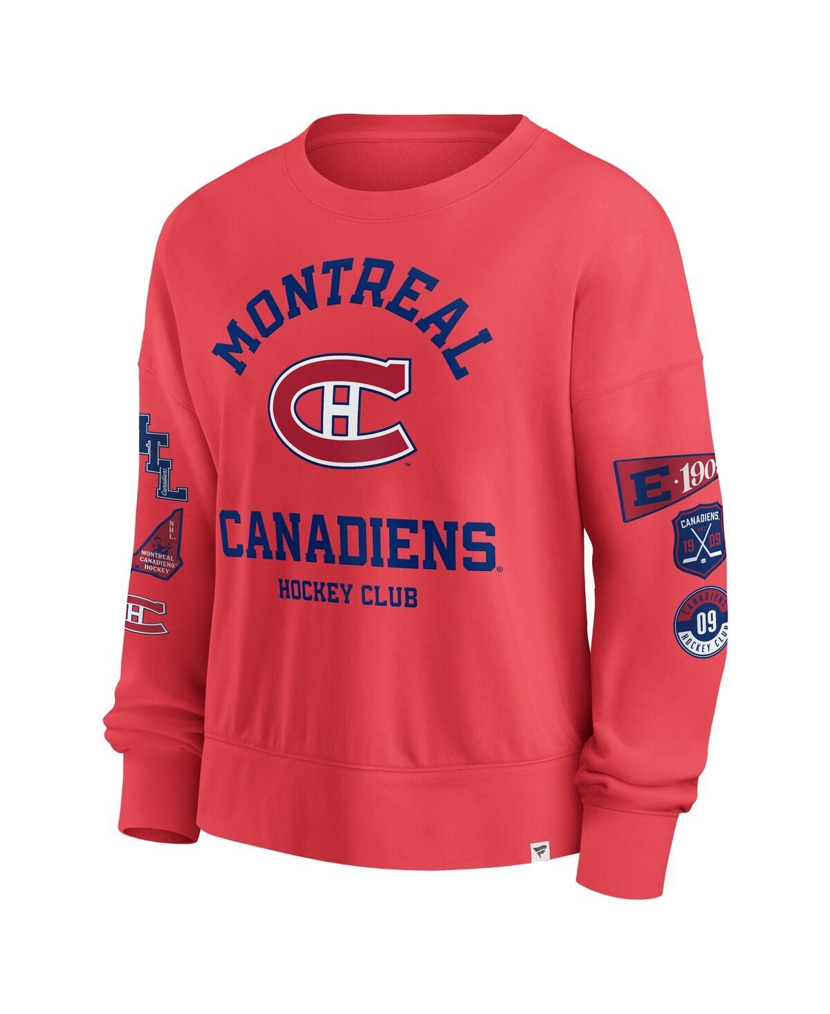 FANATICS WOMEN'S RED MONTREAL CANADIENS OVERSIZED VINTAGE GO TEAM PULLOVER SWEATSHIRT 