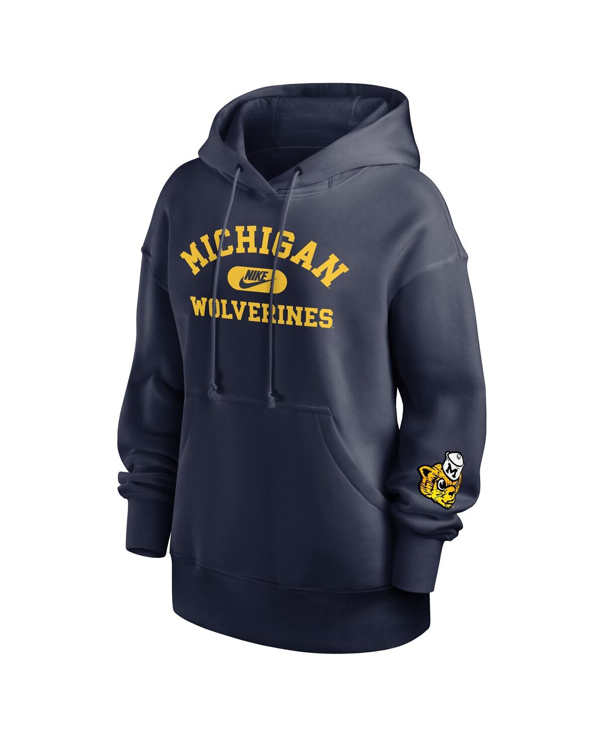 Nike Women's Navy Michigan Wolverines Oversized Legacy Phoenix Foundational Stack Pullover Hoodie In Navy