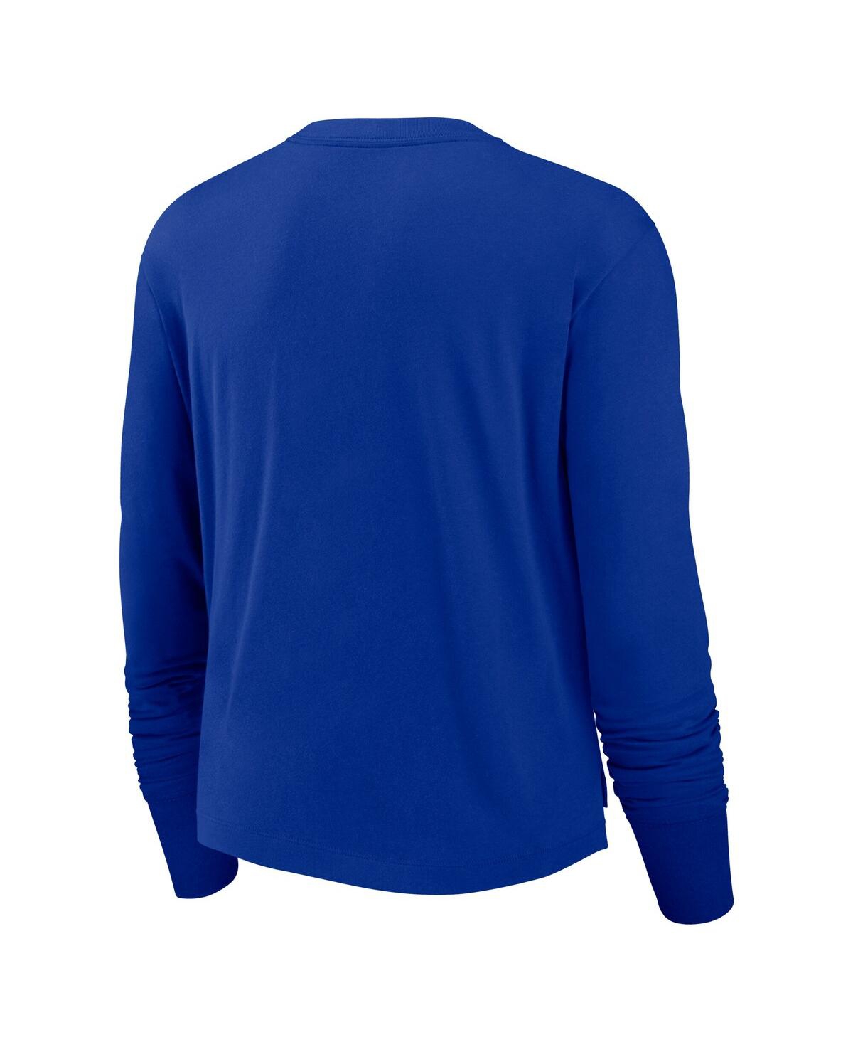 Nike Women's Royal Buffalo Bills Layered Logo Cropped Long Sleeve Fashion T-shirt In Royal