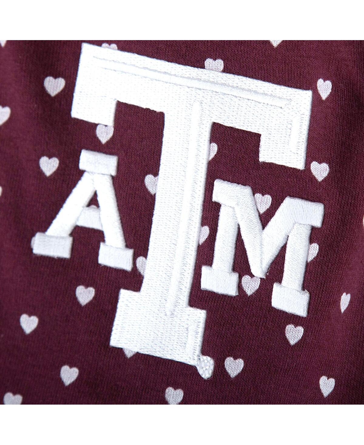 Two Feet Ahead Girls Baby Boys and Maroon Texas A & M Aggies Hearts Bodysuit Headband Set