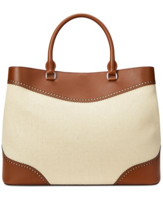 Lauren Ralph Lauren Marcy Straw & Leather Satchel - Macy's