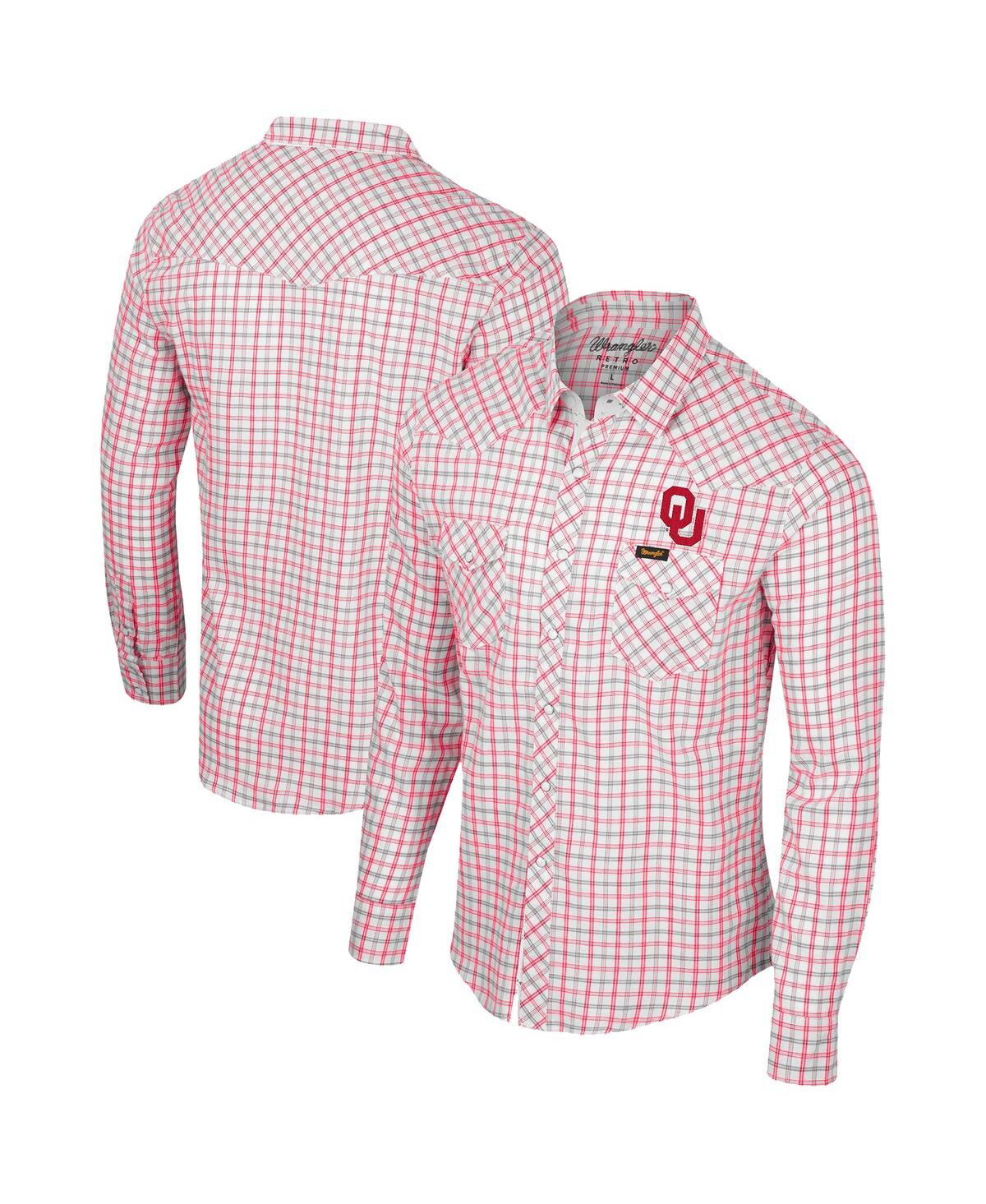 x Wrangler Men's White Oklahoma Sooners Plaid Windowpane Long Sleeve Full-Snap Shirt - White