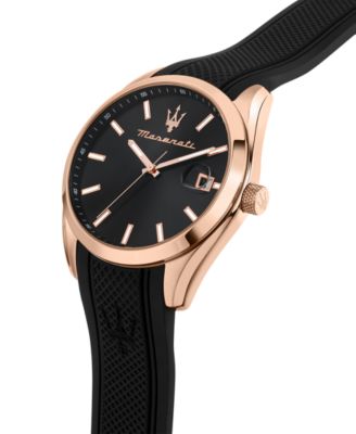 Men's Date Black Silicone Watch, 43mm