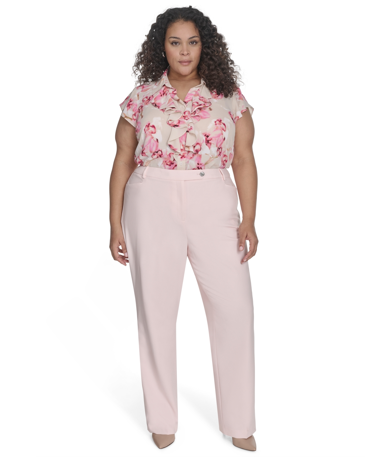 Shop Calvin Klein Plus Size Modern Fit Mid-rise Straight Pants In Parfait
