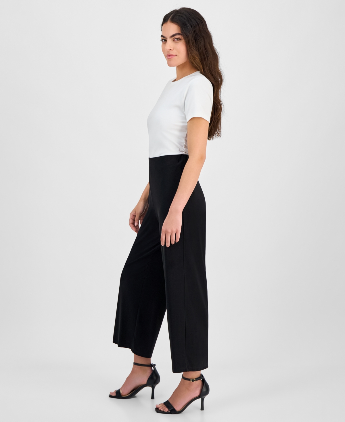 Ak Anne Klein Petite Solid Wide-leg Pull-on Knit Pants In Anne Black