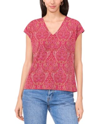 Sam & Jess - Women's V-Neck Cap-Sleeve Drop-Shoulder Top