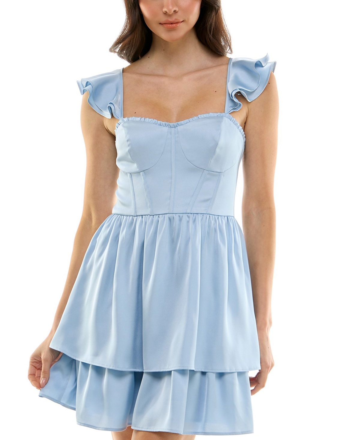 Juniors' Sweetheart-Neck Ruffle-Sleeve Dress - Slate blue