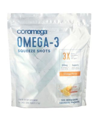 Coromega Omega-3 Squeeze Shots Orange 650 mg 120 Single Serve Packets ...