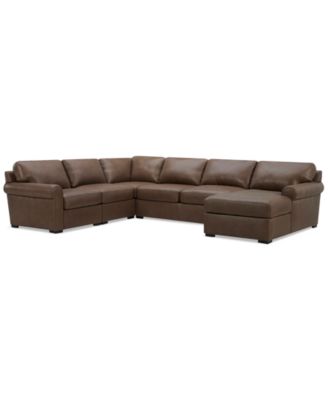 Radley Roll Arm 139" 5-Pc. Leather Square Corner Chaise Sectional, Exclusively at Macy's