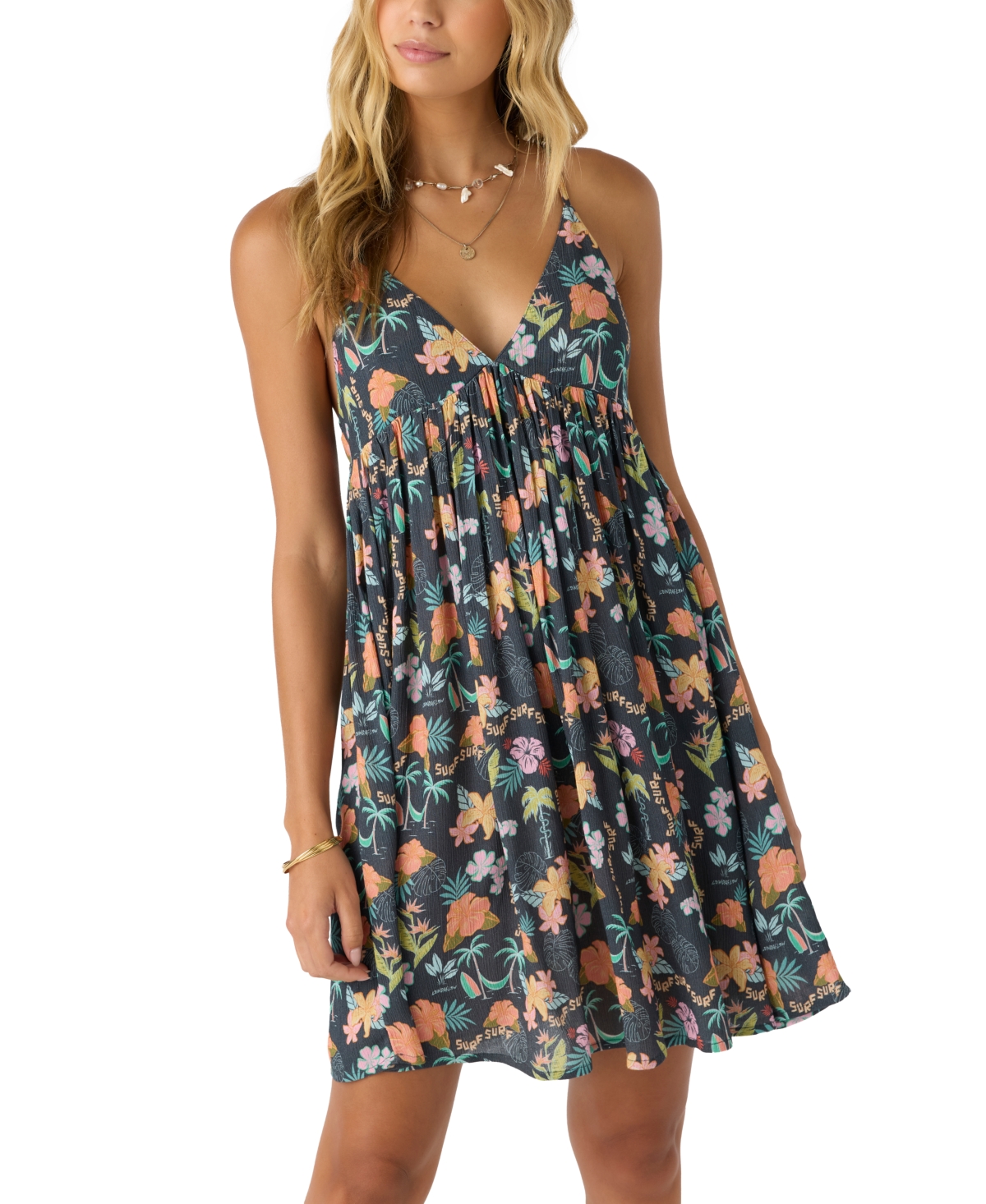 O'neill Juniors' Printed Crinkle Mini Dress Cover-up