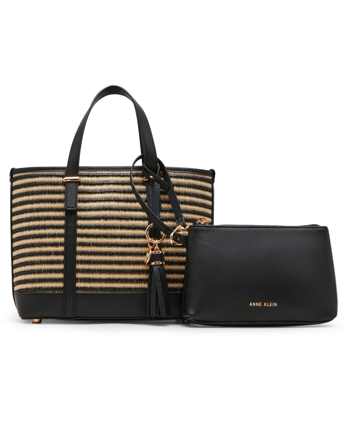 Anne Klein Mini Straw Small Tote Bag In Black