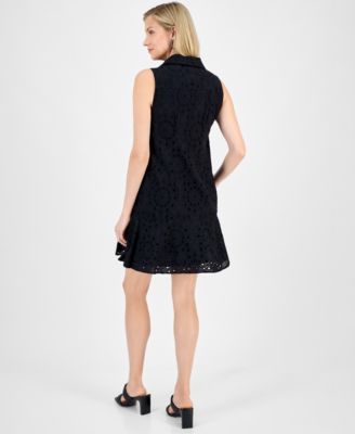 Women's Cotton Sleeveless Eyelet Shift Dress