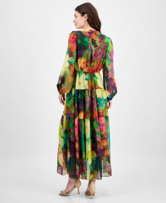 Women's V-Neck Long-Sleeve Maxi Dress