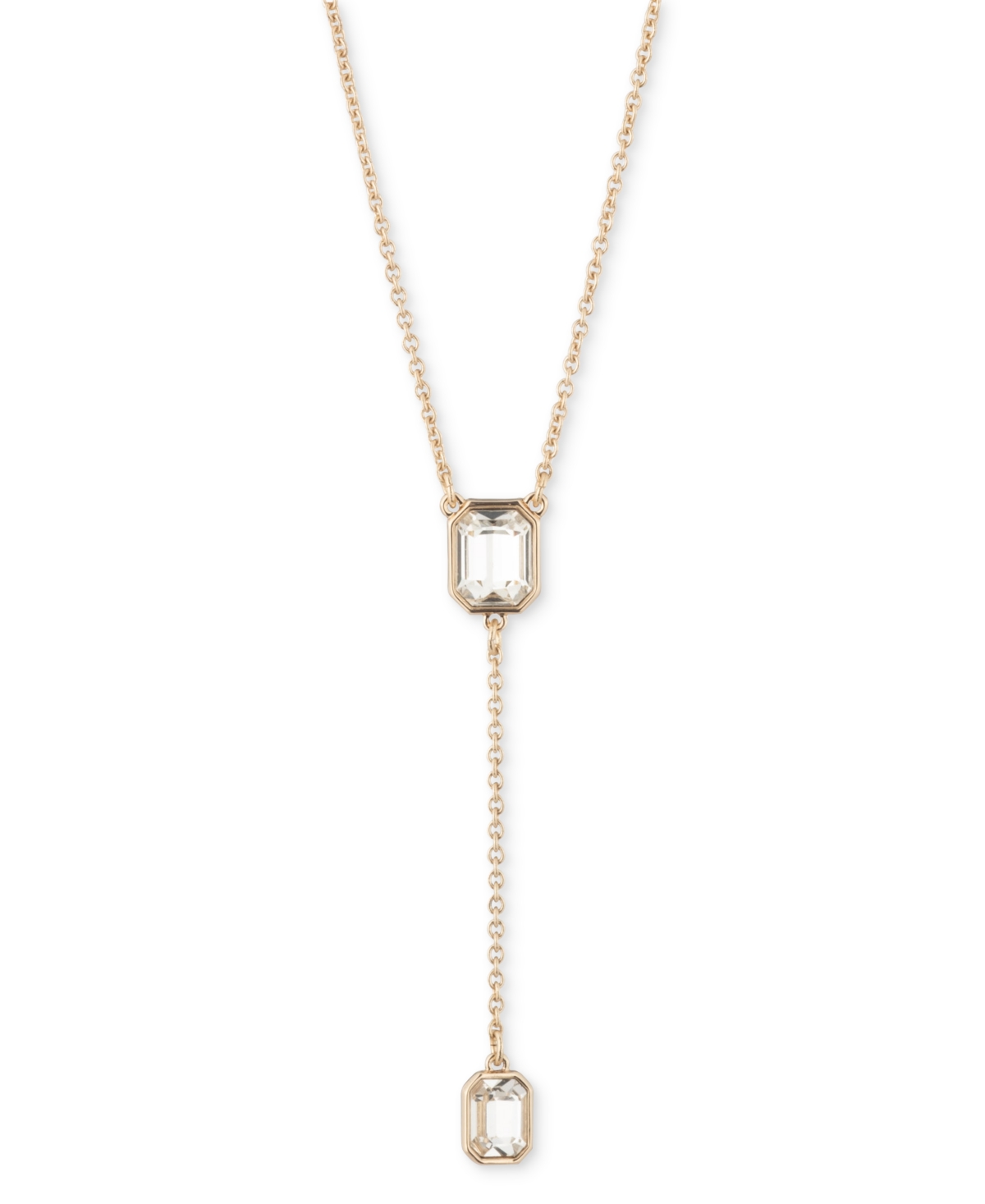 Gold-Tone Crystal Lariat Necklace, 16" + 3" extender - Crystal White