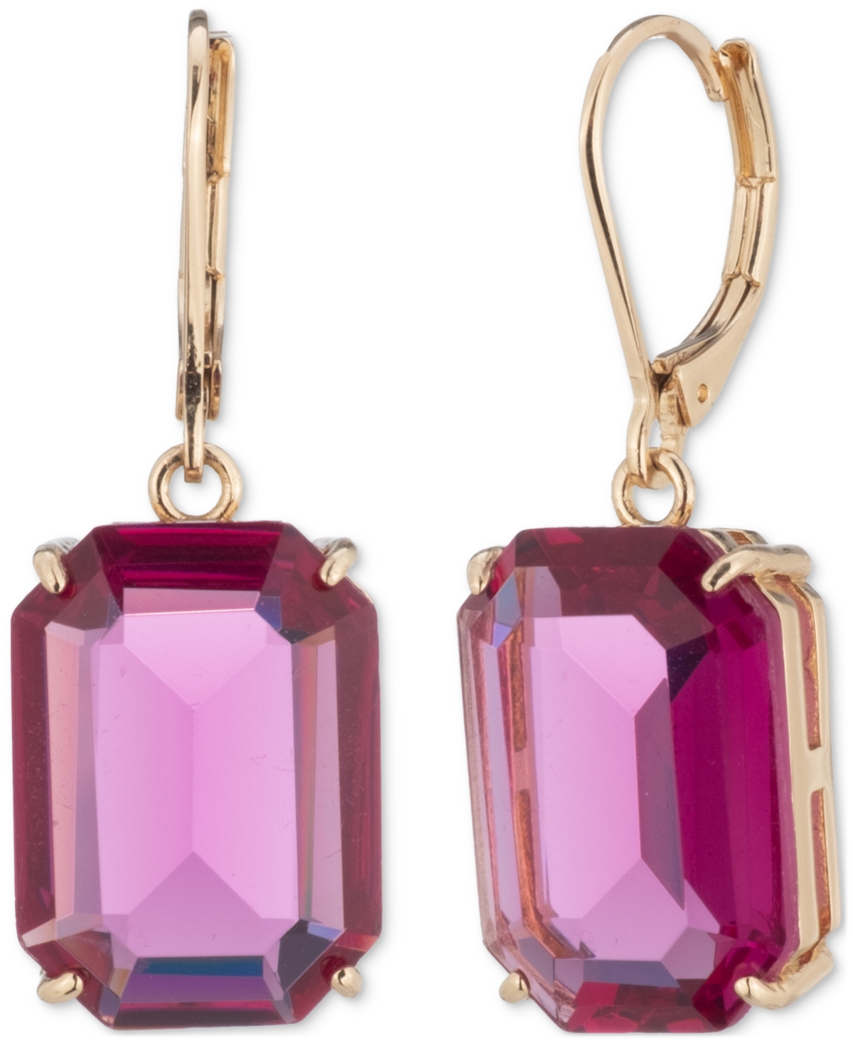 Ralph Lauren Gold-tone Crystal Stone Drop Earrings In Fuchsia