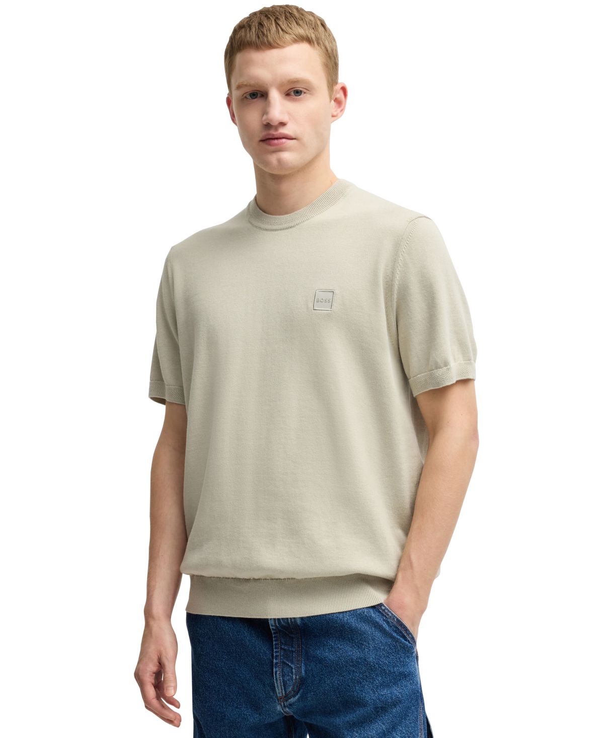 Мужской вязаный свитер из хлопка и кашемира Hugo Boss