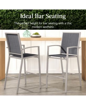 Outdoor Barstools Set of 2, Bar Height Patio Chairs w/ All-Weather Mesh