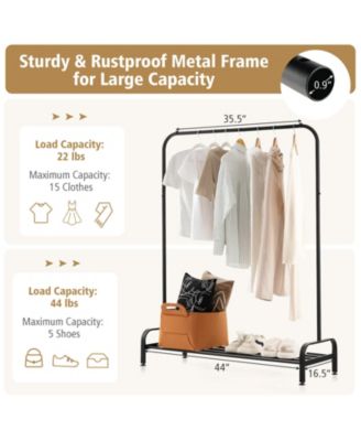 Heavy Duty Clothes Stand Rack with Top Rod and Lower Storage Shelf