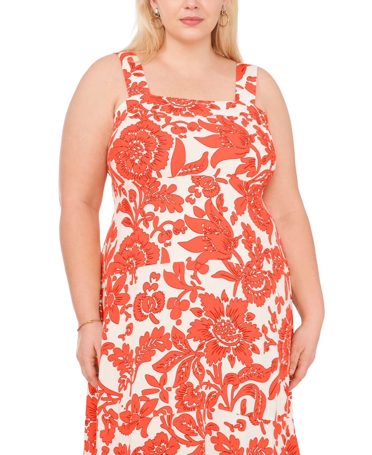 Vince Camuto Plus Size Printed Square-neck Smocked-back Maxi Dress